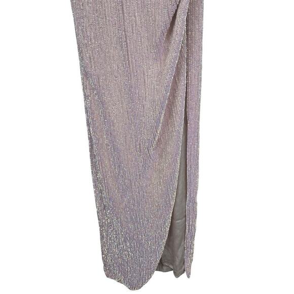 Retrofete Katya Sequin Maxi Dress Size L Dusty Peach Pink Cowl Neck Slit - Picture 6 of 13
